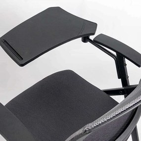 Scaun conferință gri HRC 603 pliabil cu măsuță rabatabilă și mesh