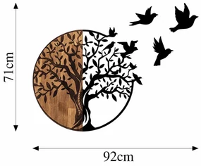 Accesoriu Decorativ de Perete Tree And Birds - 322, Lemn / Metal