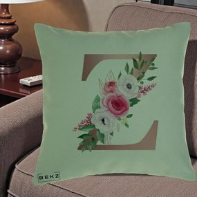 Cadou Personalizat - Perna Personalizata Monograma Rose Gold Litera Z, 40x40 cm, Verde, Husa Detasabila, Perna Inclusa, BEKZ®