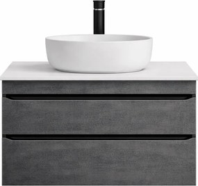 Dulap baie suspendat KolpaSan Alexis, 60 cm, pentru lavoar pe blat, gri inchis Dark concrete