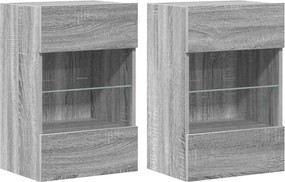 vidaXL Comode de perete cu lumini LED pentru TV, 2 buc, gri sonoma, 40x30x60,5 cm