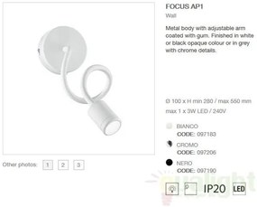 Aplica de perete cu brat flexibil, finisaj alb, LED FOCUS AP1 097183