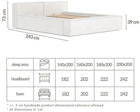 Pat matrimonial bej tapițat cu spațiu de depozitare cu somieră 180x200 cm Voliera – Maison de Rêve