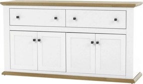 Comoda LEON MZ10, alb/stejar grand, DTD laminat, 160x45x87 cm