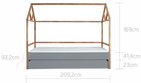 Pat copii casuta Lotta gri 90x200 cm