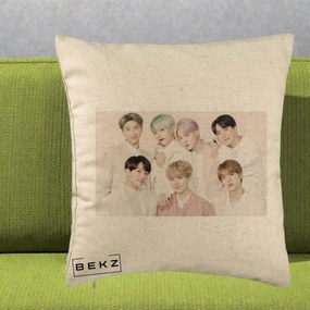 Perna Personalizata K-pop BTS Foto Grup Landscape Pastel, 40x40 cm, Bej, Husa Detasabila, Perna Inclusa, BEKZ®