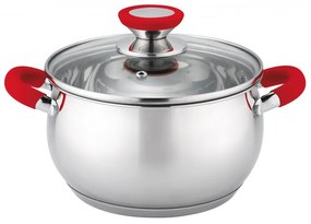 Oala Oliver Voltz OV51210N28, 28 cm, 10.45 L, Inductie, Manere din silicon, Inox/Roşu