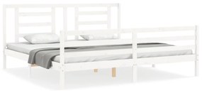 3194717 vidaXL Cadru de pat cu tăblie Super King Size, alb, lemn masiv