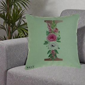Cadou Personalizat - Perna Personalizata Monograma Rose Gold Litera I, 40x40 cm, Verde, Husa Detasabila, Perna Inclusa, BEKZ®