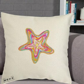 Perna Decorativa Stea de Mare Colorata Psiheledic, 40x40 cm, Ecru, Husa Detasabila, Perna Inclusa, BEKZ®
