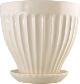 Ghiveci ceramică decorativ, ghiveci cu farfurioară, alb crem, Ø 25 x H 23 cm, „Anna"