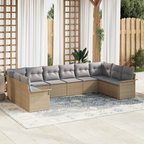 Set Canapea vidaXL 10 Piese Grădină cu Perne Bej Ratan Poli