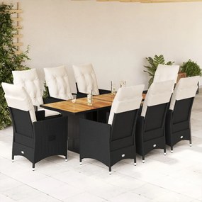 3276690 vidaXL Set mobilier de grădină cu perne, 9 piese, negru, poliratan