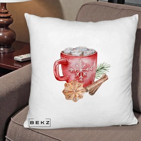 Perna Decorativa Cacao de Iarna cu Biscuit, 40x40 cm, Alb Pufos, Husa Detasabila, Perna Inclusa, BEKZ®