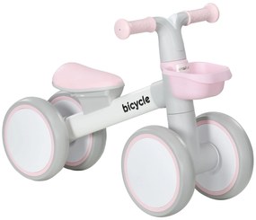 AIYAPLAY Bicicletă de echilibru pentru copii 4 roți șa reglabilă, ghidon ergonomic aliaj aluminiu PP, copii 1-3 ani - Gri Alb Roz | Aosom Romania