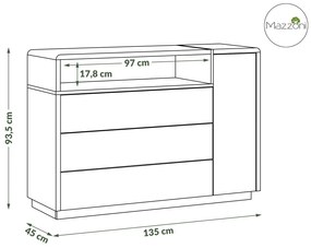 Mazzoni Comodă FOLK K-135 Luciu Alb/Mat + Beton Millenium - MODERNĂ PENTRU CAMERA DE ZI