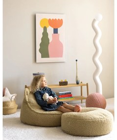 Fotoliu puf pentru copii verde cu tapițerie din țesătură bouclé Bear – Wigiwama