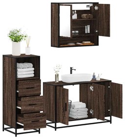 vidaXL Set mobilier de baie, 3 piese, stejar maro, lemn prelucrat