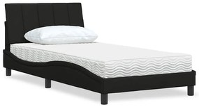 vidaXL Pat cu saltea, negru, 100x200 cm, textil