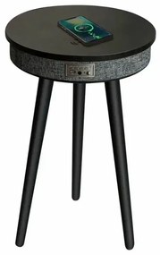 Masă inteligentă cu Bluetooth 5.0, sistem audio 20W și &icirc;ncărcare wireless &ndash; Neagra, design modern cu MDF și lemn de stejar