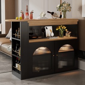 Masă de bar modernă extensibilă, cu spațiu de depozitare, Rotativă, 138-193×39×105 cm, Negru
