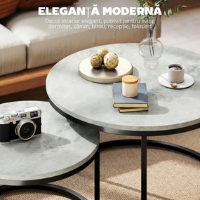 HOMCOM Set 2 măsuțe de cafea moderne, suprapuse, rotunde, gri marmorat | Aosom Romania