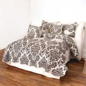 Cuvertură bumbac 100%, crem cu damasc maro, 5 piese, 230x250 cm, CBS18