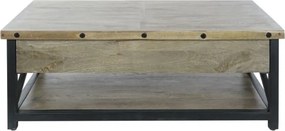 Măsuță de cafea dreptunghiulară din lemn de mango și metal, natur și negru, cu blat ridicabil și raft, 44 x 116 x 74 cm, „Barlow” – Ethnic Collections