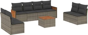 vidaXL Set canapele de grădină, 9 piese, cu perne, gri, poliratan