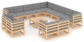 vidaXL Set mobilier de grădină cu perne, 14 piese, lemn masiv pin