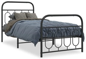 377128 vidaXL Cadru pat metalic cu tăblii de cap/picioare, negru, 90x200 cm