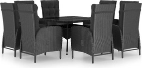 vidaXL Set mobilier grădină, 9 piese, negru, poliratan, lemn acacia