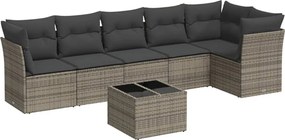 vidaXL Set canapele de grădină, 7 piese, cu perne, gri, poliratan
