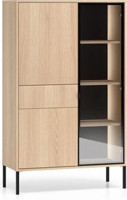 Vitrină înaltă cu sertar și iluminare Harmona 92 cm - stejar lindberg