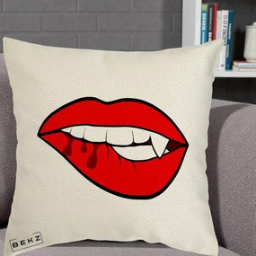 Perna Decorativa Vampire Lips Halloween, 40x40 cm, Ecru, Husa Detasabila, Perna Inclusa, BEKZ®
