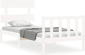 vidaXL Cadru de pat cu tăblie single, alb, lemn masiv