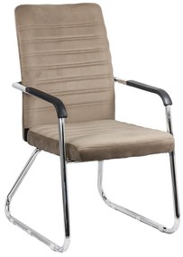 Scaun vizitator bej OFF 833V din piele ecologică cu cadru metalic cromat și brațe