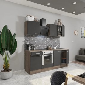 Mobilă de bucătărie Yorki 210, corp din stejar Yorki, față antracit satinat cu element inferior al cuptorului