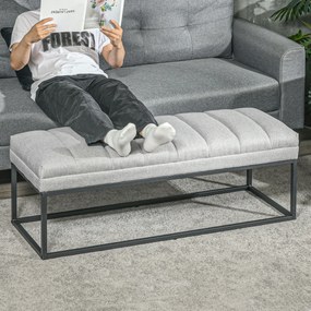 HOMCOM Banc design modern, scaun căptușit în material aspect lin gri și structură din metal negru, suport 200 kg, 120x44x45,5cm | Aosom Romania