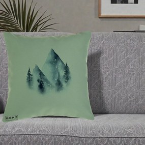 Perna Decorativa Munti Inzapeziti Acuarela Indigo, 40x40 cm, Verde, Husa Detasabila, Perna Inclusa, BEKZ®