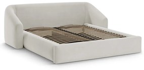 Pat matrimonial bej tapițat cu spațiu de depozitare cu somieră 200x200 cm Campi – Cosmopolitan Design