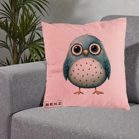 Perna Decorativa Pasare Teal cu Buline Teal, 40x40 cm, Roz, Husa Detasabila, Perna Inclusa, BEKZ®