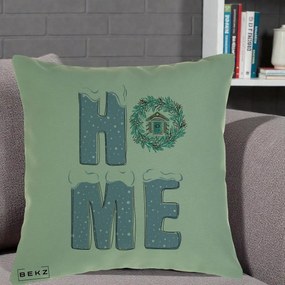 Perna Decorativa HOME Iarna cu Coroana, 40x40 cm, Verde, Husa Detasabila, Perna Inclusa, BEKZ®