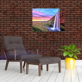 Tablou pe sticlă - Cascada Seljalandsfoss (70x50 cm)