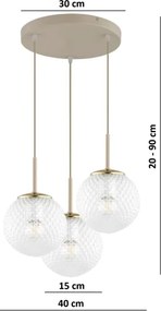 Brilagi - Lustră suspendată pe cablu STELLA 3xE27/60W/230V bej/auriu