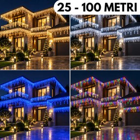 Instalație de Crăciun, franjuri cu 8 jocuri de lumini, fir gros, exterior, 25 - 100 metri, 4 culori