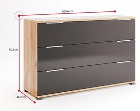 Expedo Comodă DOTA, 3 sertare, 100,6x46,2x80,1, stejar Kraft/gri