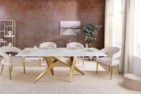 Masa design modern, Metal, Auriu, Ceramica, Alb, ART LIVING 200cm, A-46202 VC