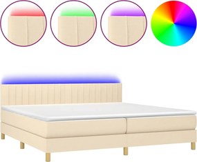 vidaXL Pat cu arcuri, saltea și LED, crem, 200x200 cm, textil