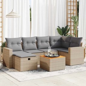 vidaXL Set canapele de grădină, 7 piese, cu perne, bej, poliratan